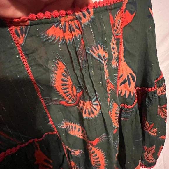 SOLD**** Rachel Zoe L Phoenix bird novelty print top Bell balloon sleeves - Picture 12 of 16